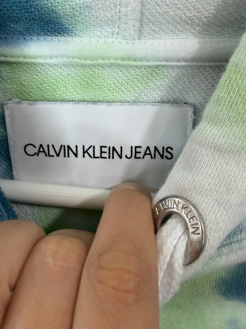 Calvin Klein Jeans Cropped Tie-Dye Hoodie - Lime & Navy